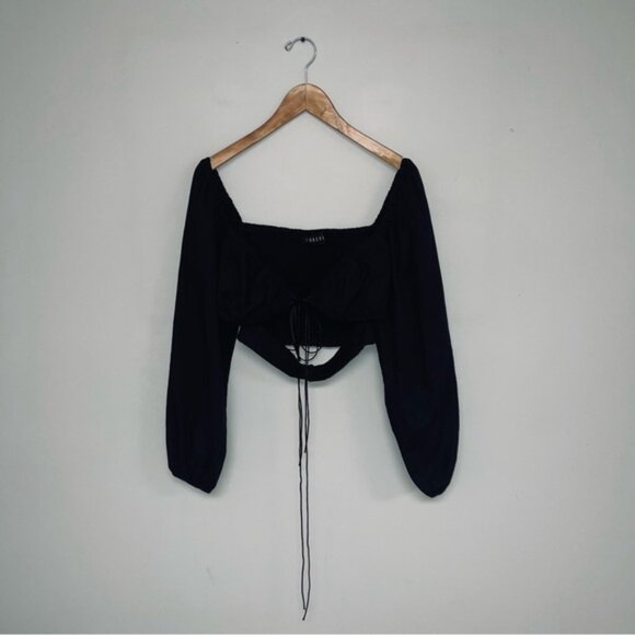 Lioness Long Sleeve Crop Blouse Women's Size Medium Black‎ Tie-Front Top Puff - Picture 2 of 12